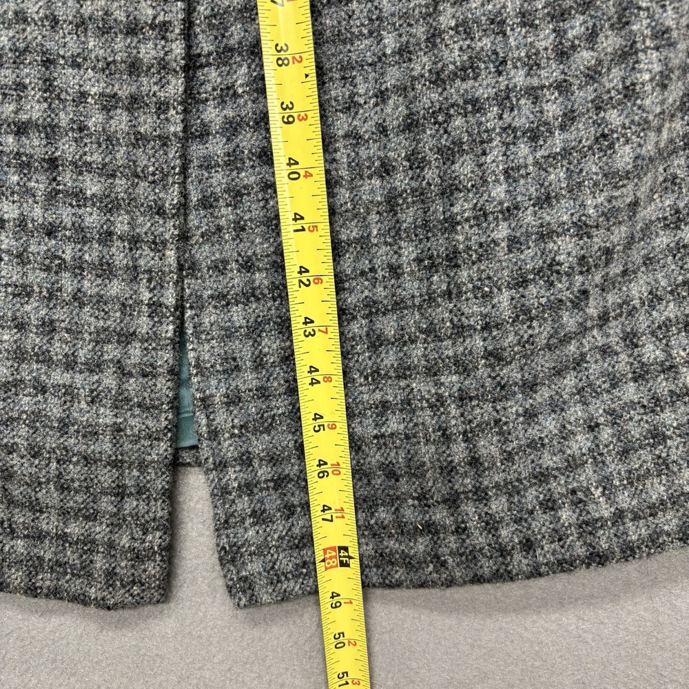 LL Bean VTG Gray Blue Wool Overcoat Women's Petite M Suede Collar Houndstooth - Picture 8 of 16